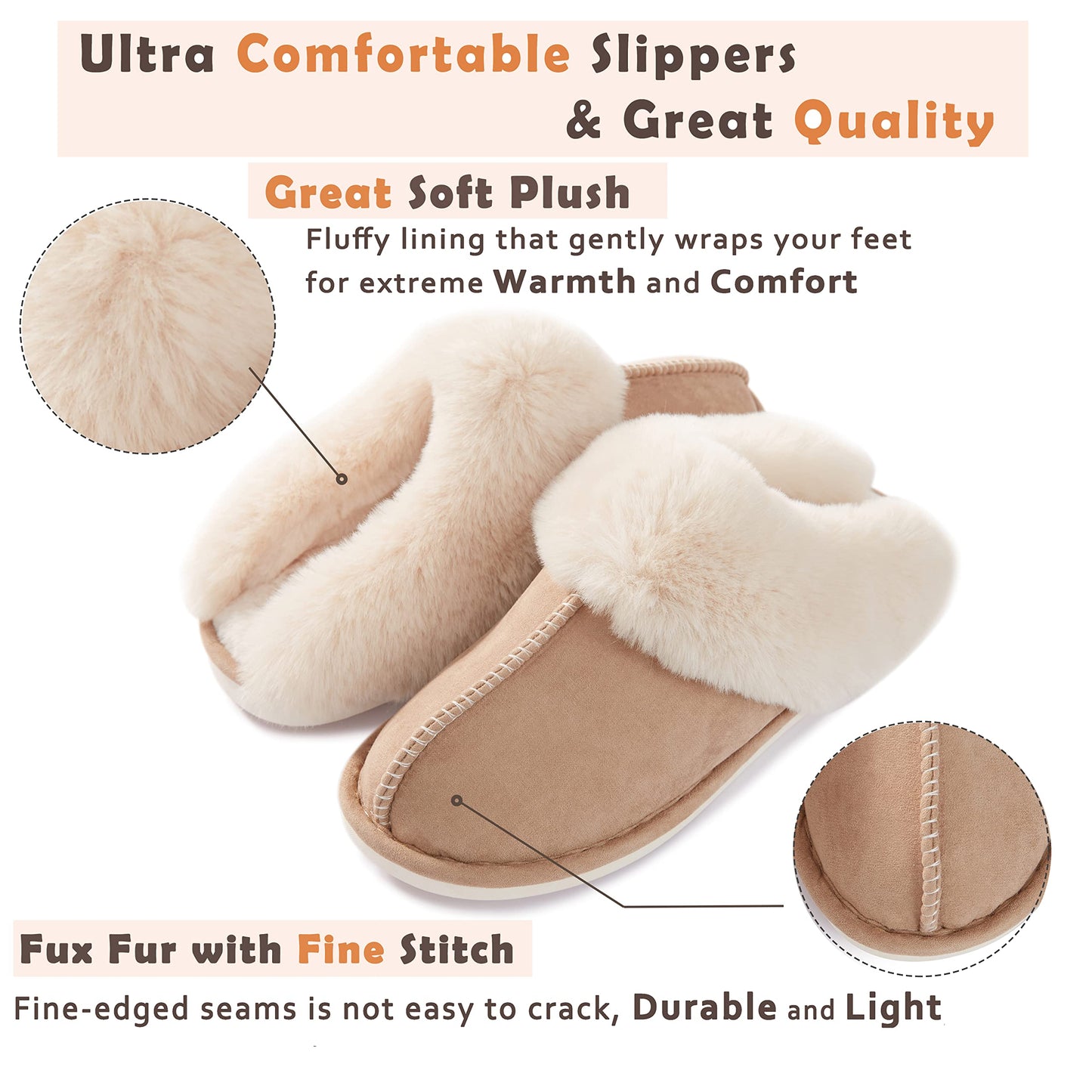 Womens Slipper Memory Foam Fluffy Soft Warm Slip On House Slippers